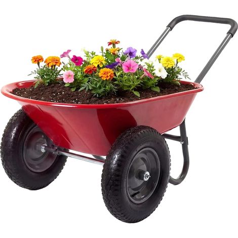 Carrello da giardino, elevata capacità di carico, manovrabilità migliorata, rosso (1/2)