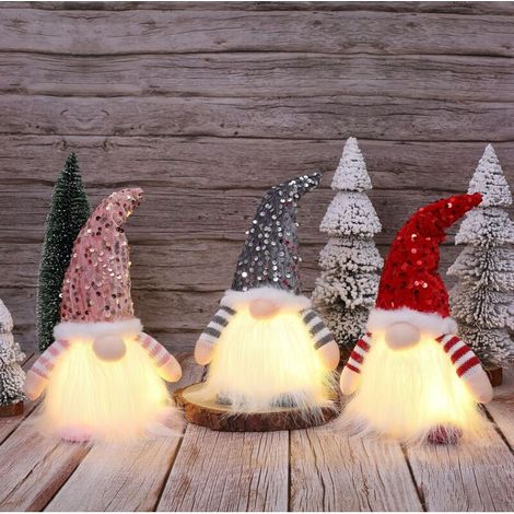 3-Piece Light-Up Christmas Gnome Set, Plush Mischievous Christmas Elf, Christmas Gnome Decoration, Mini Christmas Elf, Handmade Swedish Santa Claus Decoration, For Christmas and Table Decoration
