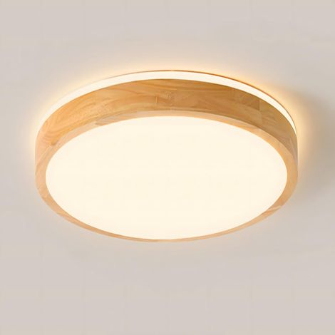 LED Wooden Ceiling Light, Round Natural Wood Lamp, 360° Glow, Warm White, 3000K, 18 W, 1600 Lumens, Living Room, Kitchen, Dining Room, Hallway, Home, Office, Children's Room, Office (Diameter 30 cm) (1/5)