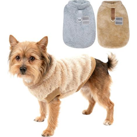 Veste Polaire pour Chien Manteau Chaud en Peluche avec Anneau en D pour Petit Chien Chat Chiot Vêtement d'hiver Doux Confortable Chien Pull Gilet Automne Hiver L Brun (1/5)