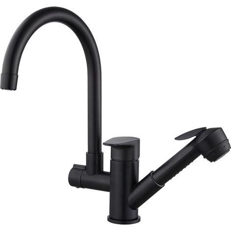 Robinet de Cuisine et de salle de bain pivotant à 360°, mitigeur avec douchette extractible, eau chaude et froide,noir