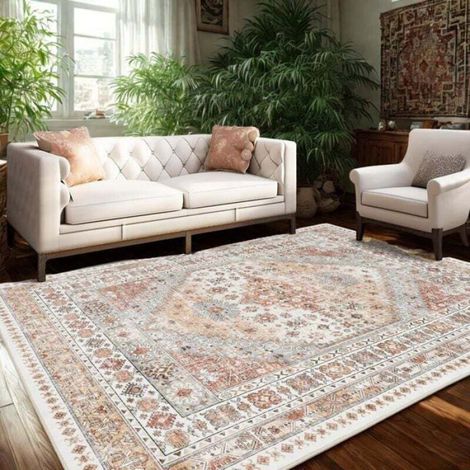 Tapis salon 40x60cm orange style cachemire lavable, tapis sol rétro antisalissure décoration maison (1/4)
