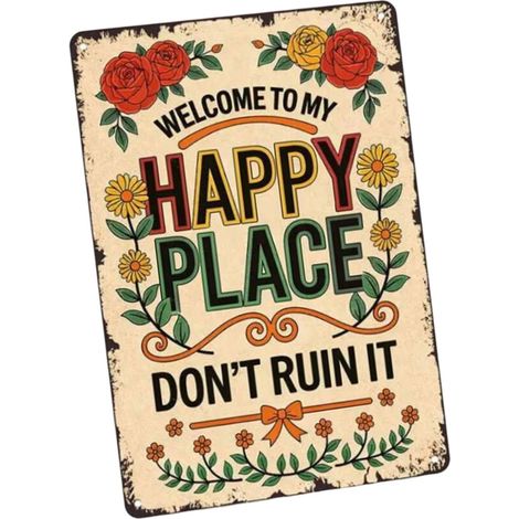 Insegna di benvenuto in metallo Happy Place Farmhouse, per grandi dimensioni