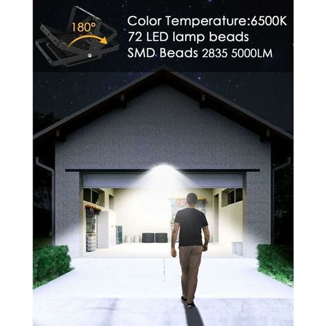 Memkey – Projecteur à détecteur de mouvement 50W – Étanche IP66 – Lumière blanche froide 6500K – Capteur PIR 180° pour éclairage extérieur (1/3)