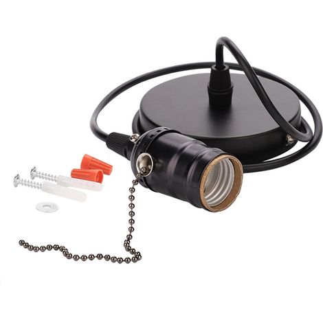 Support de Lampe Pendentif Vintage E27 avec Chaîne et Interrupteur, Montage au Plafond (Noir)