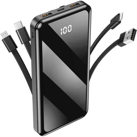 Batterie Externe pour Samsung Galaxy A35, A55, A15, A25, A05s, A54, A23, A34, A14, A13, A52... 10000 mAh, Câbles intégrés + 2 Ports USB, indicateurs LED (1/5)
