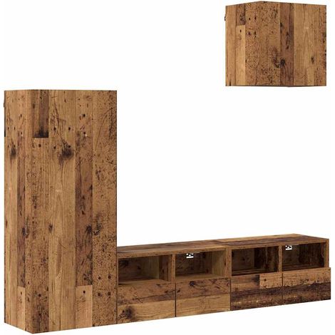 Set di 4 mobili TV da parete moderni e minimalisti 40,5 x 30 x 102 cm con pratico contenitore in legno ingegnerizzato con finitura in legno anticato 020056073