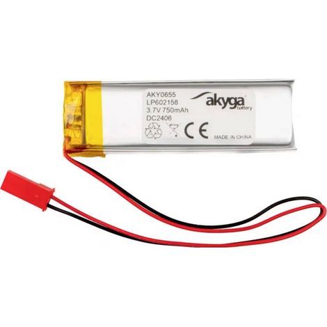 Batterie Li-Po 3.7V 750mAh – Protection PCM – Câble 150mm avec fiche mâle 2,54 JST – Pour projets électroniques – Akyga (1/3)
