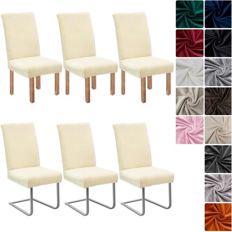 Stuhlhussen Samt 6er Set, Universell Stretch Stuhlbezug, Waschbar, Beige/Gelb (1/5)
