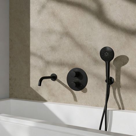 Fortifura Calvi Ensemble de robinet de baignoire - bec - 22cm raccourcissable - panneau de commande rond - flexible lisse - douchette ronde - corps (1/5)