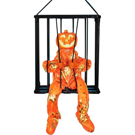 Décoration de maison hantée : cage à crâne effrayante, fantôme suspendu hurlant, accessoire d'Halloween avec détecteur de mouvement Z248 citrouille (1/4)