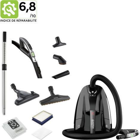 Nilfisk Aspirateur Traineau, Avec 4 Accessoires et Télécommande, Sac Inclus, Filtre HEPA 14, Noir - Elite