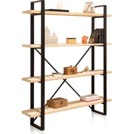 Estantería alta de 4 baldas 180 cm Plank Roble salvaje - Negro (ancho) x 180cm (alto) (1/5)