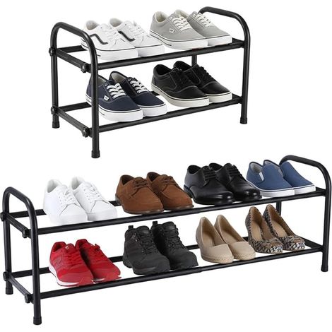 Étagère à Chaussures Extensible 2 Niveaux, Réglable Porte-Chaussures en Métal 44-80cm, Noir Rangement Chaussure gain de place pour Entrée, Salon, Chambre, Dressing, Couloir (1/5)