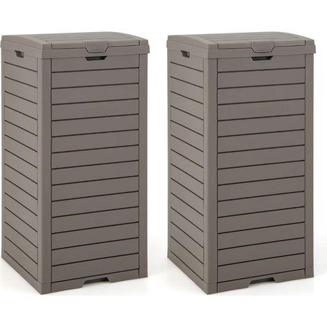 Lot de 2 poubelles extérieures 40 x 40 x 86 cm avec tiroir à liquide extractible finition robustesse en résine marron