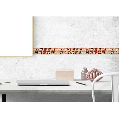 : Frise adhésive murale 5x300 cm, Rouge, Brique & Drapeau Anglais - Décoration Street Urbaine (1/5)