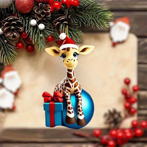 Giraffe - Decoration Arbre De Noël En Bois - Suspendue - Pour Décoration Intérieure Fêtes De Fin D Année - Lot De 1 2 Ou 3 Pièces (1/5)