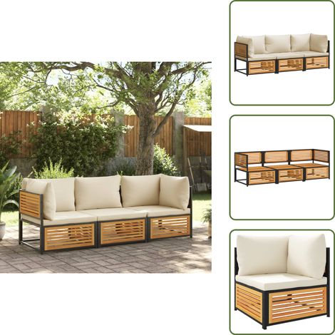 Cuscini sfoderabili - vidaXL Set Divano da Giardino 3pz con Cuscini Legno Massello di Acacia - Mobili da esterno
