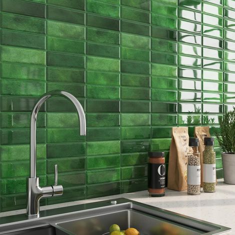 30CMx30CM 30 Dalles PVC Adhesive Murale 3D Vinyle Adhesif Carrelage Salle de Bain Imperméable Carreaux Autocollant Cuisine Vert Vintage Stickers Muraux Salle de Bain Sticker 3D Vert Carrelage (1/5)
