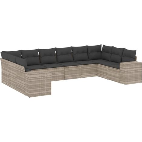 Maison Exclusive - Set Divano Giardino 10 pz con Cuscini Grigio Chiaro Polyrattan (1/3)