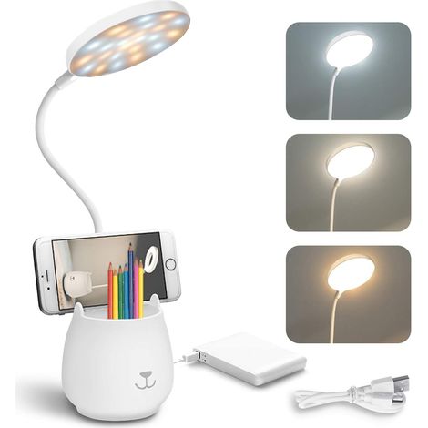 1 Lampe de Bureau LED, Support téléphone, Porte-stylet, Contrôle tactile, Lumière ajustable, Batterie rechargeable, USB, Flexible, Chambre, Bureau (1/5)