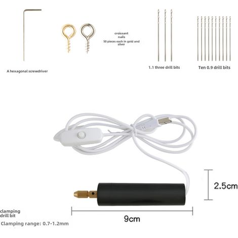 Taladro USB miniatura de 90x25 mm para trabajos de precisión en bricolaje, bisutería y joyería, con mandril universal. (1/5)
