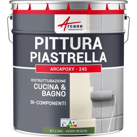 Vernice per piastrelle bagno e cucina -  ARCAPOXY PIASTRELLE - 2,5 kg (fino a 25 m² in 2 strati) Verde reseda - RAL 6011 - ARCANE INDUSTRIES