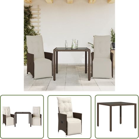 The Living Store 3-tlg. Garten-Bistro-Set mit Kissen Braun Poly Rattan - Gartenmöbel - Bistroset - Esstisch - Lounge Sessel - Outdoor Möbel (1/5)