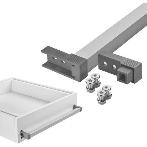 SOTECH VarioSlide Pat. Einhandverriegelung für Schubladen mit Front Breite 600 mm Alu eloxiert mit grauem Adapter für VarioSlide Schwerlastauszüge KV2-100-H53-Lxxx-EH & KV2-200-H76-Lxxx-EH