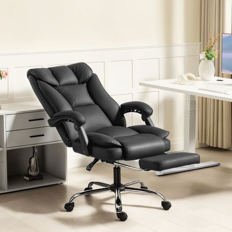 Ergonomischer Bürostuhl, verstellbarer Bürostuhl mit Fußstütze, höhenverstellbar, 360° drehbar, schwarz (1/5)