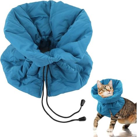 Collier de Récupération Chat, Doux Ajustable Collier de Récupération Chat, pour Chats Chaton Empêche de Lécher Les Plaies (Bleu, S) (1/5)
