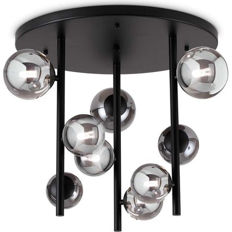 Ideal Lux PERLAGE 9-flammige Kugel-Deckenleuchte in Schwarz, bernsteinfarbener Glasschirm (1/2)