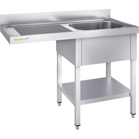 Plonge lave-vaisselle inox 1 bac 1200x700 mm avec égouttoir à gauche PREMIUM - GOLDINOX (1/4)