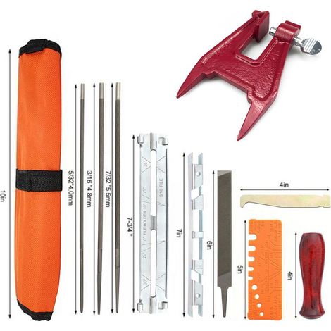 Kaelt - Ensemble représenté sur la figure A Ensemble de 10 pièces comprenant une lime en tissu, une lime pour tronçonneuse, une trousse à outils, une lime pour tronçonneuse électrique, une lime pour t (1/5)