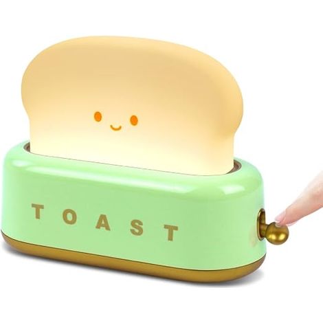 Toast LED Night Light, Rechargeable Children's Night Light, Adjustable Brightness Bedside Lamp with Timer, for Babies, Children, Teenagers Bedside Decoration/Birthday Gift (Green) (1/5)