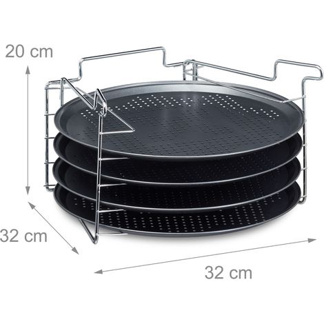 Set di 4 teglie rotonde antiaderenti per pizza diametro 30 cm in metallo nero 130003380