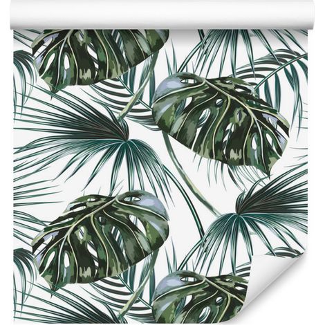 Carta da parati con foglie di palma e monstera per soggiorno e camera da letto, 50x1000 cm (1/5)