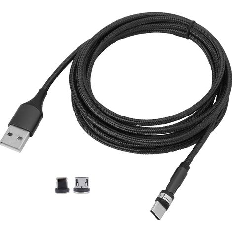 3-in-1 Magnetisches Ladekabel mit USB-C- und Micro-USB-Anschluss, 360°-Drehung, Schnellladefunktion, 1 Meter (Schwarz) (1/5)