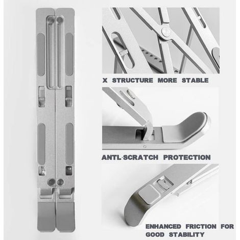 Support pour ordinateur portable, alliage d'aluminium antidérapant, pliable, ventilation et dissipation de la chaleur, 255 x 45 (1/5)