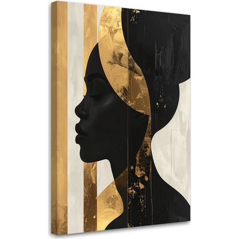 Stampe su Tela, Profilo di una donna vestita di nero e oro all'interno di una composizione geometrica. - 20x30 (1/2)
