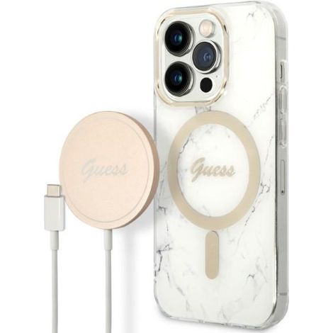 iPhone 14 Pro Guess Marble MagSafe Hülle Weiß (1/5)