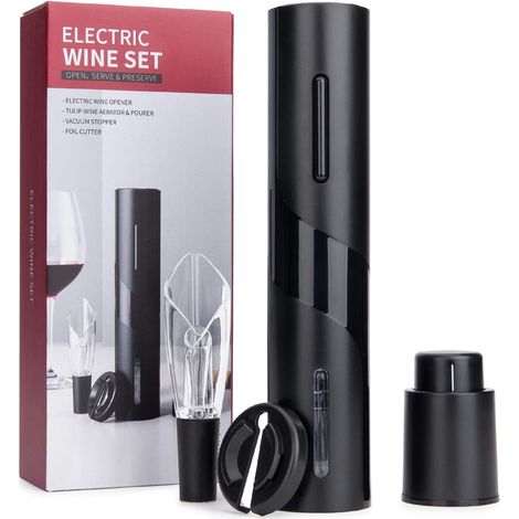 Décapsuleurs électriques pour vin rouge, coffret cadeau, tire-bouchon avec coupe-capsule, bouchon à vide, aérateur de vin, bec verseur pour Noël, Saint-Valentin, fête des pères (3 en 2) (1/5)