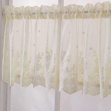 1 rideau en tulle, rideau en tulle jacquard, rideau bistrot style maison de campagne, tringle à rideau non incluse, beige (l 137 cm x H 90 cm)