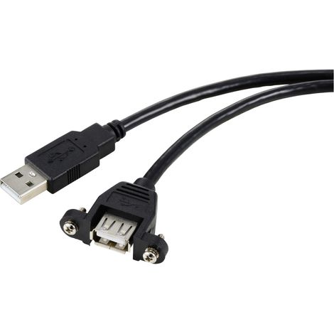 Renkforce USB-Kabel USB 2.0 USB-A Stecker, USB-A Buchse 1.00 m Schwarz für Einbau, schraubbar RF-57 (1/3)