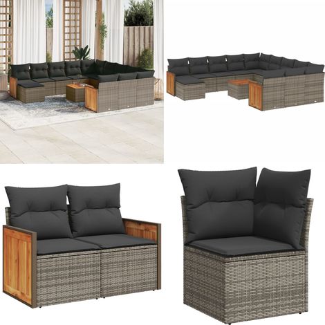 Salon de jardin avec coussins 13 pcs gris résine tressée - Ensemble Salon De Jardin - Meuble Extérieur - Salon De Jardin Pliable - Set Salon De Jardin - Fauteuil De Jardin - Home & Living (1/5)