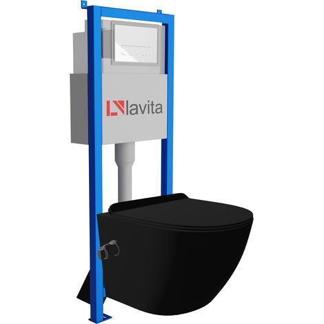 Bâti-support Lavita LAV 101 à 40 cm + WC Salto Black sans bord + plaque de commande LAV 200.3.1 blanc Kit complet WC (1/5)