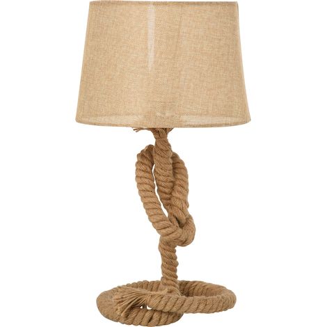Nautical Style Table Lamp  Fabric Lampshade Metal Frame Power Switch, 48cm Home Desk Lamp Bedroom Living Room Study E27 Base, Beige (1/5)