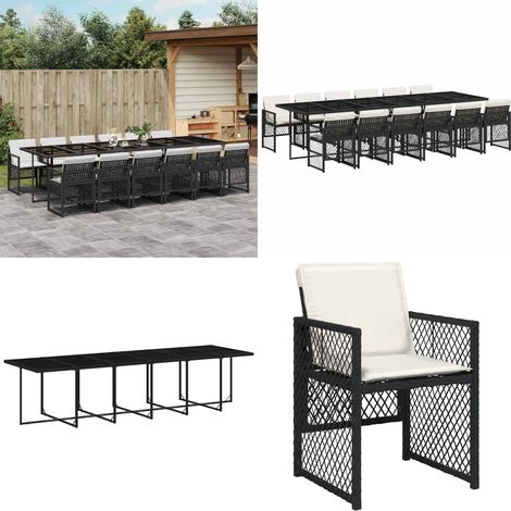 Set da Pranzo da Giardino 13pz con Cuscini Nero in Polyrattan - Sedie da giardino - Tavolo da giardino
