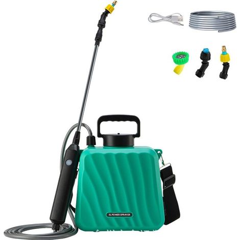 Elektrische Gartenspritze (5 Liter) mit 3 verstellbaren Düsen, 10 m Gartenschlauch und Teleskopstiel, USB-aufladbar (1/5)