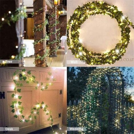 Lierre Artificiel, [1 PCS] 2M Feuille Guirlande Lumineuse, Plantes Artificielles avec 20 LED et Vert Feuille, Chaîne Lumières LED (1/5)